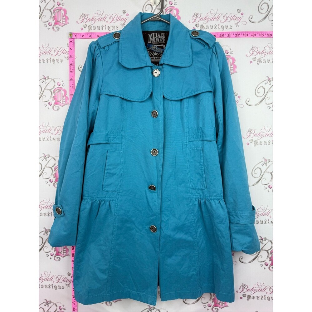 Millard Fillmore Women's Teal Button-Front Trench Coat belted